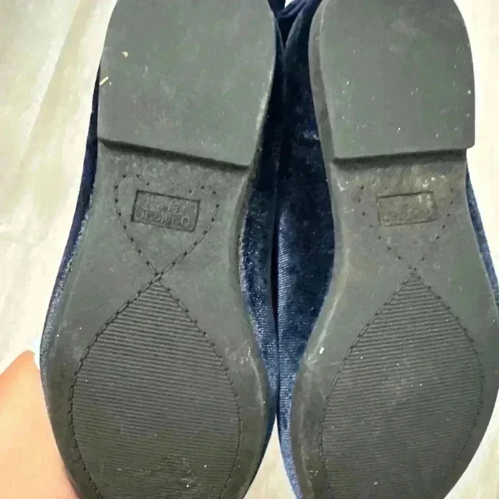OshKosh B'gosh Kids Navy Blue Velvet Ballet Flats‎ Bow Detail Size 1